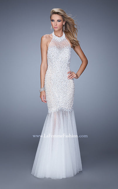 Picture of: Long Fully Beaded Mermaid Prom Dress with Sheer Detail in White, Style: 21363, Main Picture