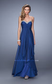 Picture of: Chiffon Prom Dress with Tiered Skirt and Embroidery in Navy, Style: 21374, Detail Picture 2