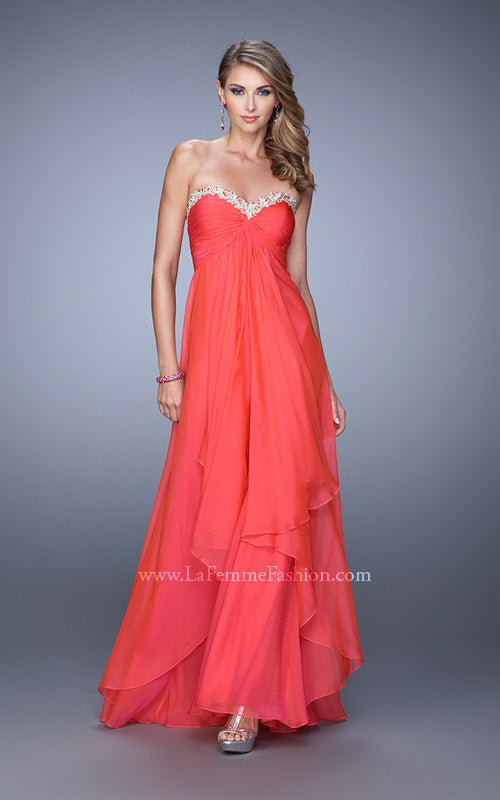 Picture of: Chiffon Prom Dress with Tiered Skirt and Embroidery in Red, Style: 21374, Detail Picture 5