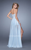 Picture of: Bold Lace Romper with Flowing Chiffon Skirt in Blue, Style: 21383, Back Picture