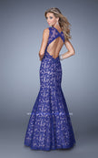 Picture of: Lace Mermaid Prom Dress with Sheer Halter Neckline in Purple, Style: 21389, Back Picture