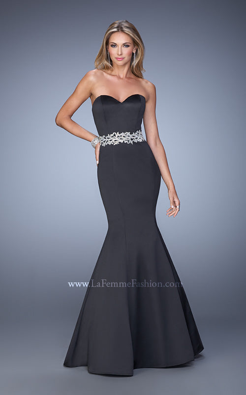 Picture of: Satin Mermaid Prom Dress with Embroidered Belt in Black, Style: 21432, Detail Picture 1