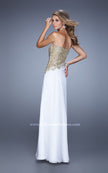 Picture of: Strapless Chiffon Dress with Sheer Corset Bodice in White, Style: 21437, Back Picture