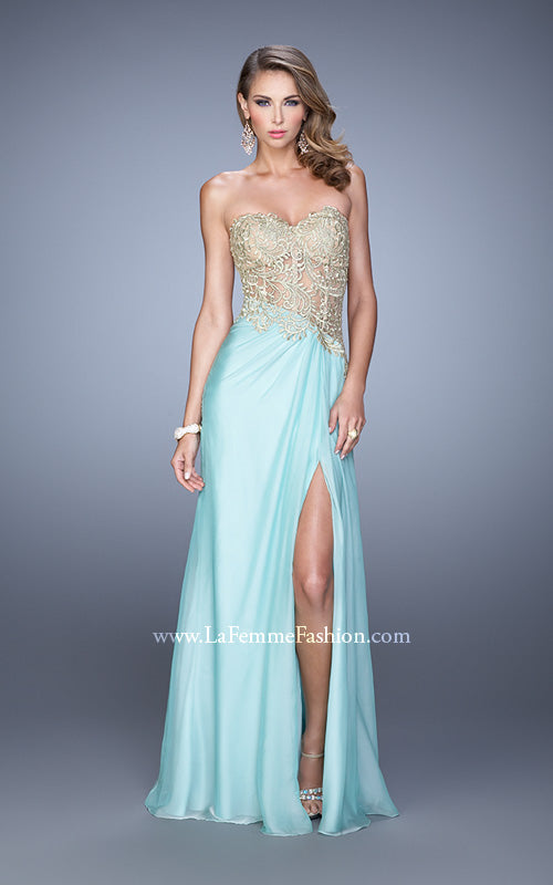 Picture of: Strapless Chiffon Dress with Sheer Corset Bodice in Mint, Style: 21437, Detail Picture 2