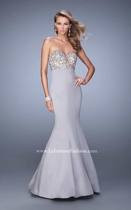 Picture of: Long Mermaid Prom Dress with Beaded Embroidery in Silver, Style: 21443, Detail Picture 2