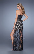 Picture of: Tone Toned Prom Dress with High Low Skirt and Piping in Black and Nude, Style: 21455, Back Picture