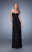 Picture of: Long Satin Prom Dress with Sparkling Trim and Stones in Black, Style: 21461, Detail Picture 3