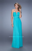 Picture of: Net Jersey Dress with Gathered Bodice and V Neckline in Teal, Style: 21483, Detail Picture 2