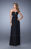 Picture of: Net Jersey Dress with Gathered Bodice and V Neckline in Black, Style: 21483, Detail Picture 3