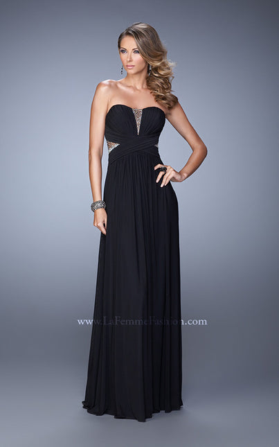 Picture of: Net Jersey Dress with Gathered Bodice and V Neckline in Black, Style: 21483, Detail Picture 3