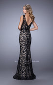 Picture of: Lace Prom Dress with Low V Back and Attached Belt in Black, Style: 21491, Back Picture