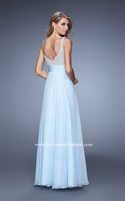 Picture of: Jeweled Encrusted Embroidered Long Chiffon Prom Dress in Blue, Style: 21505, Back Picture
