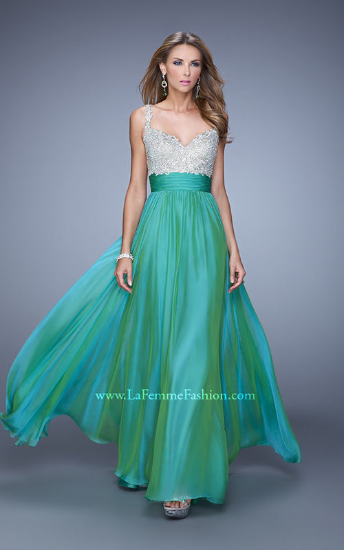 Picture of: Jeweled Encrusted Embroidered Long Chiffon Prom Dress in Green, Style: 21505, Detail Picture 2