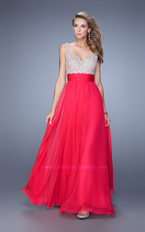 Picture of: Jeweled Encrusted Embroidered Long Chiffon Prom Dress in Pink, Style: 21505, Detail Picture 7