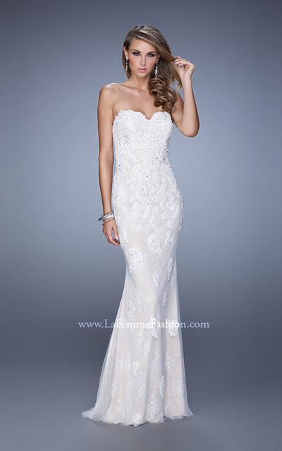 Picture of: Jersey Prom Dress with Lace Tulle Overlay and Open Back in White, Style: 21514, Back Picture