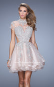 Picture of: Flirty Cocktail Dress with Layered Skirt and Embroidery in Pink, Style: 21530, Detail Picture 1