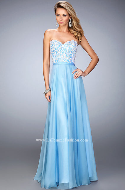 Picture of: Chiffon Prom Dress with Double Strap Back and Lace in Blue, Style: 21545, Main Picture
