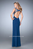 Picture of: Jersey Prom Dress with Sheer Bodice and Front Slit in Blue, Style: 21583, Back Picture