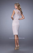 Picture of: Stretch Satin Dress with Intricate Lace Detailing in Champagne, Style: 21619, Back Picture