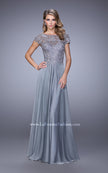 Picture of: Chiffon Dress with Lace Bodice and Cap Sleeves in Silver, Style: 21627, Detail Picture 1