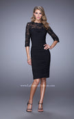 Picture of: Ruched Dress with High Neckline and Lace Sleeves in Black, Style: 21644, Detail Picture 1
