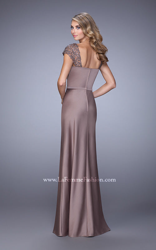 Picture of: Embroidered Sleeves Evening Dress with Belt Detail in Cocoa, Style: 21654, Back Picture