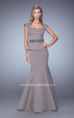 Picture of: Cap Sleeve Evening Dress with Mermaid Skirt and Collar in Brown, Style: 21666, Detail Picture 2