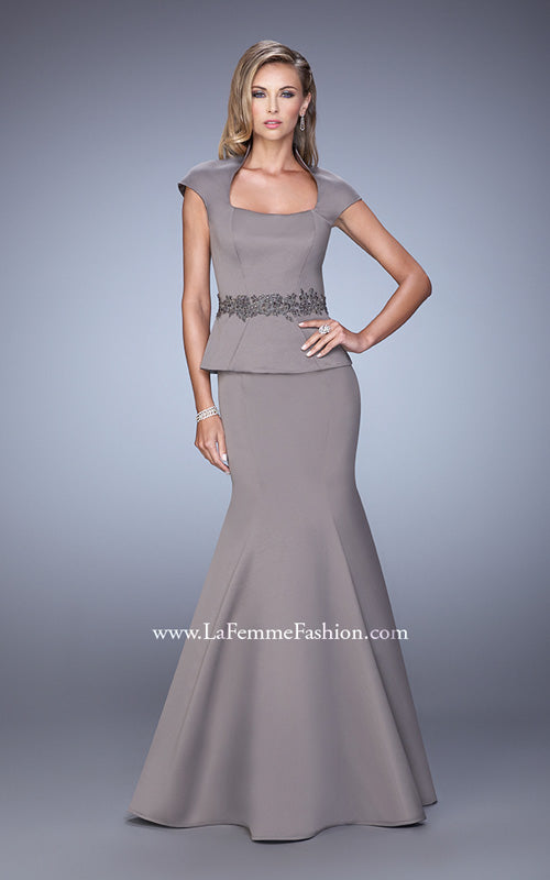 Picture of: Cap Sleeve Evening Dress with Mermaid Skirt and Collar in Brown, Style: 21666, Detail Picture 2