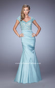 Picture of: Satin Dress with Beaded Lace Bodice and Gathering in Blue, Style: 21669, Detail Picture 1