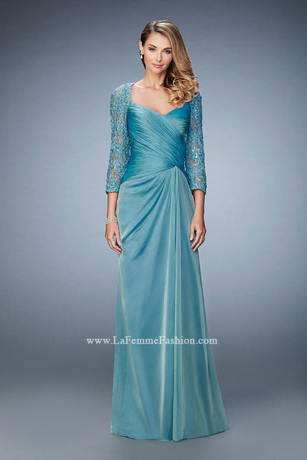 Picture of: Elegant Gown with Lace and Jewel Embellished Sleeves in Blue, Style: 21805, Main Picture