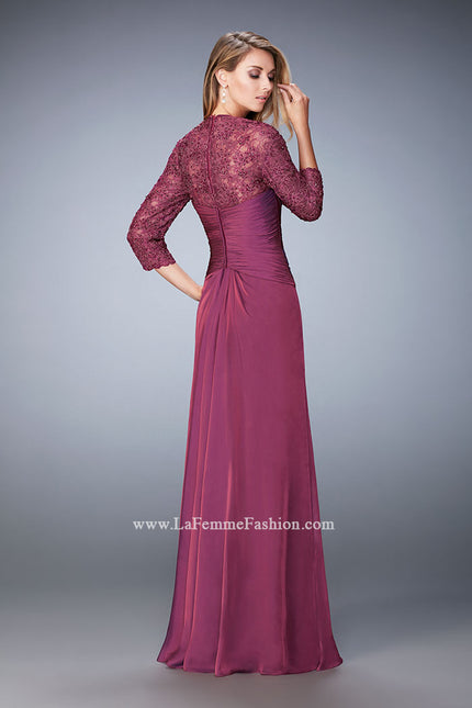 Picture of: Elegant Gown with Lace and Jewel Embellished Sleeves in Pink, Style: 21805, Back Picture