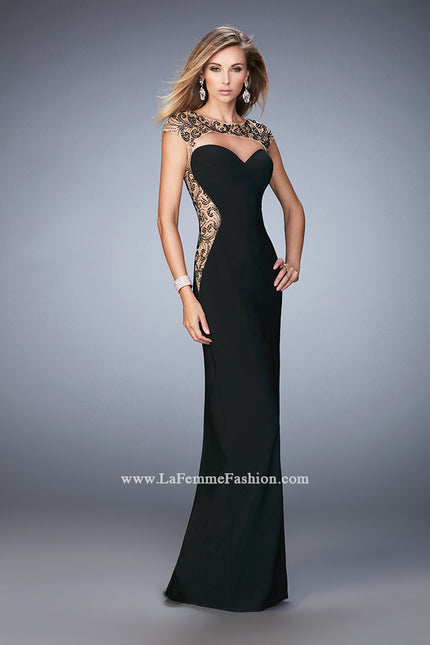 Picture of: Sexy Jersey Gown with Rhinestones and a Train in Black, Style: 21818, Detail Picture 1