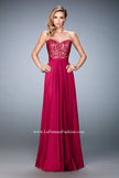 Picture of: Chiffon Prom Gown with Lace Appliques and Rhinestones in Pink, Style: 21820, Main Picture
