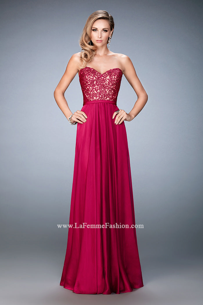 Picture of: Chiffon Prom Gown with Lace Appliques and Rhinestones in Pink, Style: 21820, Main Picture