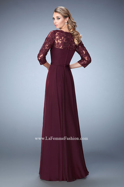 Picture of: Jewel and Lace Embroidered 3/4 Sleeve Evening Gown in Red, Style: 21915, Back Picture