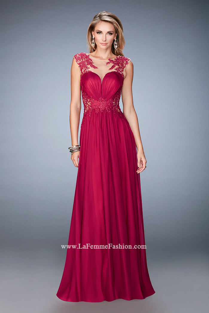 Picture of: Chiffon Prom Dress with Illusion Neckline and Rhinestones in Pink, Style: 21921, Detail Picture 1