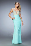 Picture of: Long Mermaid Gown with Plunging Neckline and Stones in Blue, Style: 21971, Detail Picture 1