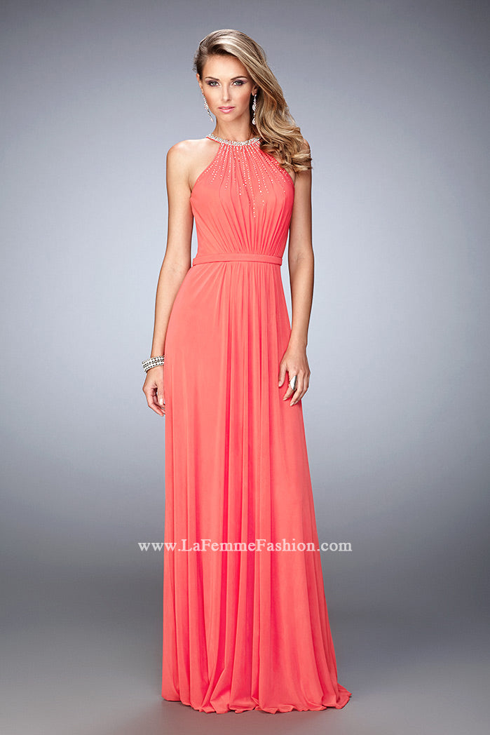 Picture of: Long Prom Dress with High Neck and Rhinestones in Orange, Style: 21974, Main Picture
