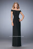 Picture of: Off the Shoulder Net Gown with Gathered Skirt and Bodice in Black, Style: 21979, Detail Picture 2