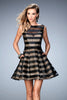 Picture of: Striped Organza Cocktail Dress with Pleats and Pockets in Black, Style: 22018, Main Picture