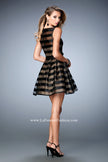 Picture of: Striped Organza Cocktail Dress with Pleats and Pockets in Black, Style: 22018, Back Picture