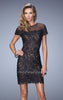 Picture of: Short Sleeve Lace Dress with Sheer Scoop Neckline in Black, Style: 22044, Main Picture