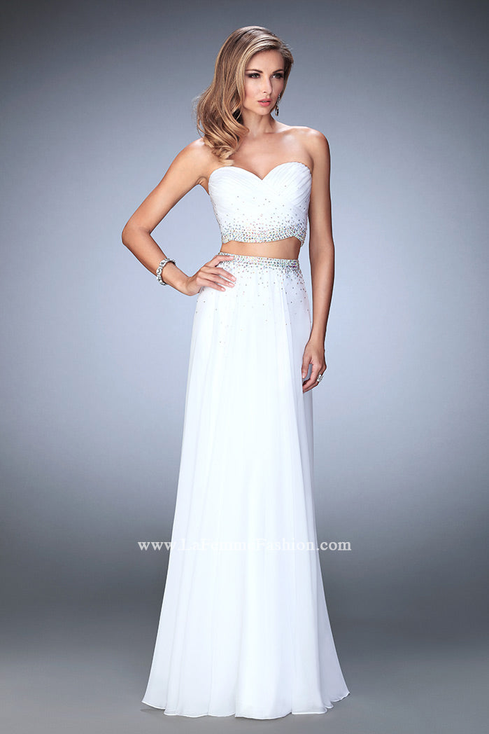 Picture of: Two Piece Chiffon Gown with Sweetheart Neck and Stones in White, Style: 22069, Detail Picture 3