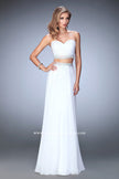 Picture of: Two Piece Chiffon Gown with Sweetheart Neck and Stones in White, Style: 22069, Detail Picture 3
