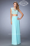 Picture of: Two Piece Jersey Gown with Sheer Back and Appliques in Blue, Style: 22110, Main Picture