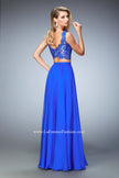Picture of: Chiffon Two Piece Gown with Lace Top and Scallop Edges in Blue, Style: 22128, Back Picture