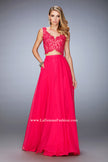 Picture of: Chiffon Two Piece Gown with Lace Top and Scallop Edges in Pink, Style: 22128, Detail Picture 2