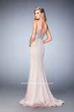 Picture of: Stretch Satin Gown with Train and Crystal Embellishments in Nude, Style: 22131, Back Picture