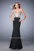 Picture of: Stretch Satin Gown with Train and Crystal Embellishments in Black, Style: 22131, Detail Picture 2