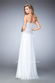 Picture of: Long Chiffon Gown with Rhinestone Lace and a Bow in White, Style: 22133, Back Picture